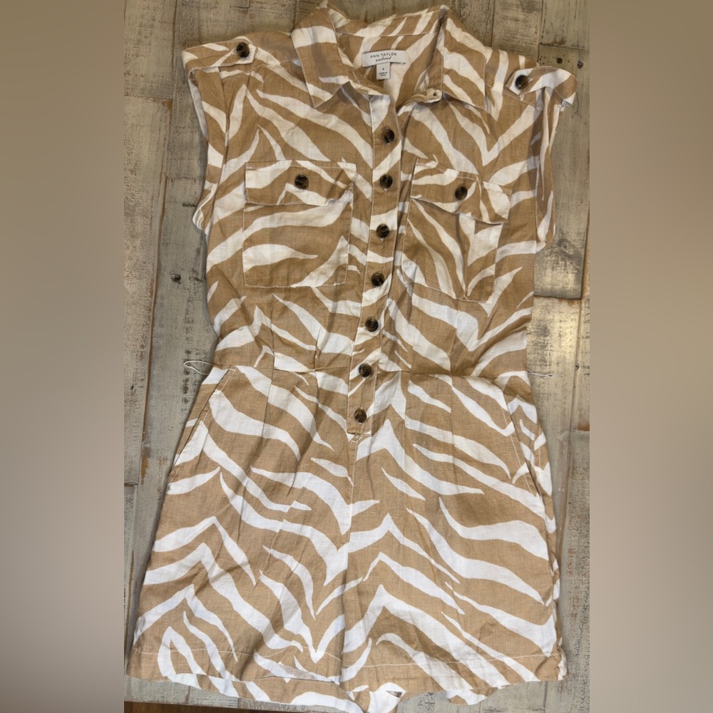 Ann Taylor Zebra Print Romper | Size 4 | Button Front | Belt Missing